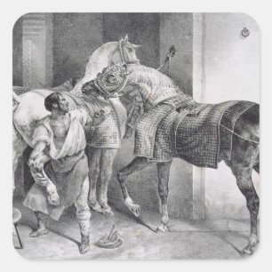 T34894 der englische Hufschmied, 1822 (litho) Quadratischer Aufkleber