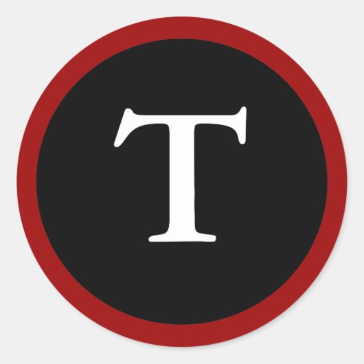 T: Anfangsbuchstabe T Rot, Weiß und Schwarz Runder Aufkleber (Vorderseite)