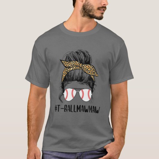 T Ball Mawmaw Life Messy Bun Leopard Print Softwar T-Shirt (Vorderseite)