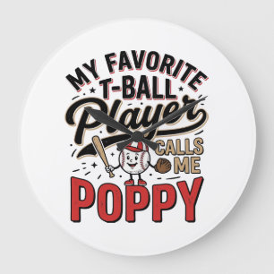 T-Ball Mohn Vintage-Stickerei-Shirt-Design_1 Große Wanduhr