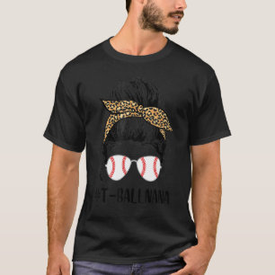 T Ball Nana Life Messy Bun Leopard Print Softball T-Shirt