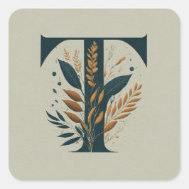 T Botanische Monogramm Quadratischer Aufkleber