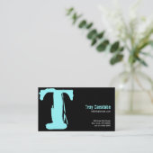 T-Buchstabe-Alphabet-Visitenkarte-blaues Schwarzes Visitenkarte (Stehend Vorderseite)