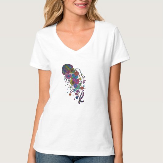 T-Bunte Blumen-Quallen-Mandala Tshirt (Vorderseite)