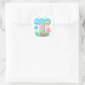 "T" Cute Letter - Underwater Sea Creature  Quadratischer Aufkleber (Tasche)