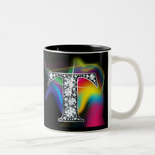 "T" Diamantblende auf Rainbow Swirl-Tasse Zweifarbige Tasse