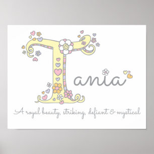 T für Tania-Monogramm-Letter-Art-Name Bedeutung Poster