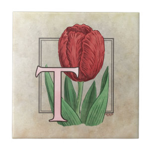 T für Tulip Blume Floral Monogram Art Fliese