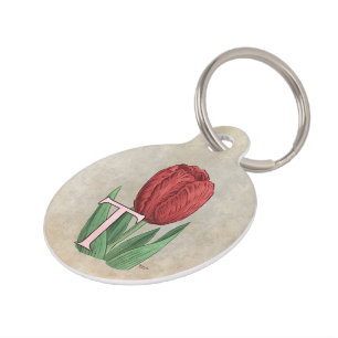 T für Tulpe-Blumen-Monogramm Haustiermarke