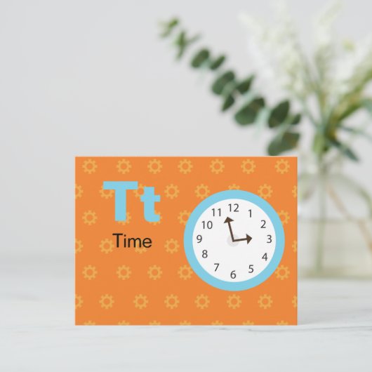 T is for Time - Alphabet Flash Card Postkarte (Stehend Vorderseite)
