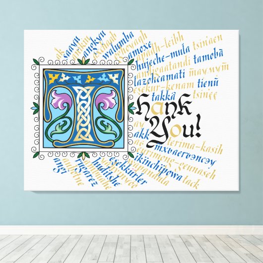 T ist für Dankeschön Canvas Print - Blue & Gold Leinwanddruck (Insitu (Holzboden))