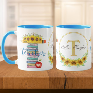 T ist für Lehrer floral T Form Personalisiert Tasse