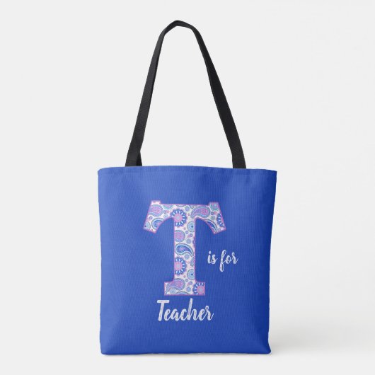 T ist für Teacher Blue Tote Bag Tasche (Rückseite)