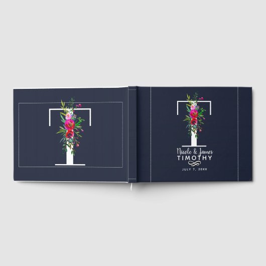 T Letter Initial Monogram Floral Name Wedding Gästebuch (Voll)
