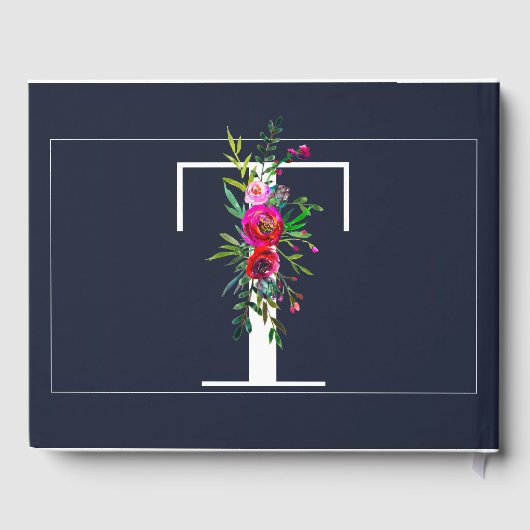 T Letter Initial Monogram Floral Name Wedding Gästebuch (Rückseite)
