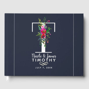 T Letter Initial Monogram Floral Name Wedding Gästebuch