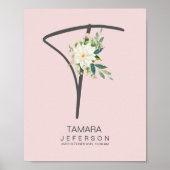 T Letter Monogram Blush Floral Decor Poster (Vorne)