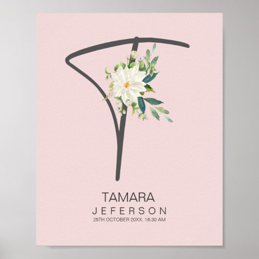 T Letter Monogram Blush Floral Decor Poster (Vorne)