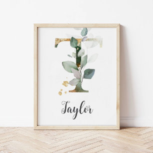 T Letter Monogram Greenerity Kinderzimmer Name Wal Poster