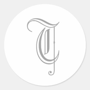 T Letter Monogram Sticker Grau Altes Englisch
