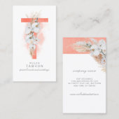 T Letter Monogram White Orchias and Pampas Grass Visitenkarte (Vorne/Hinten)