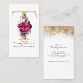 T Monogram Burgundy Red Blume und Gold Glitzer Visitenkarte (Vorne/Hinten)
