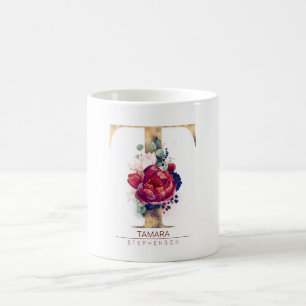 T Monogram Floral Burgund Red and Navy Blue Kaffeetasse