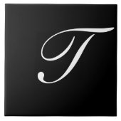 T Monogram Initial White auf Schwarz Fliese (Vorderseite)