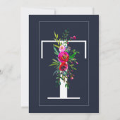 T Monogram letzte erste Hochzeit mit moderner Blau Einladung (Rückseite)