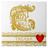 T Monogram Name Gold Lace Red Heft Template Tile Fliese (Vorderseite)