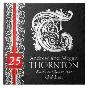 T Monogram "White Lace on Black" Anniversary Tile Fliese