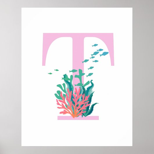 T Monogramm Anfangsmonogramm Rosa Teal Ozean Poste Poster (Vorne)