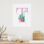 T Monogramm Anfangsmonogramm Rosa Teal Ozean Poste Poster (Küche)