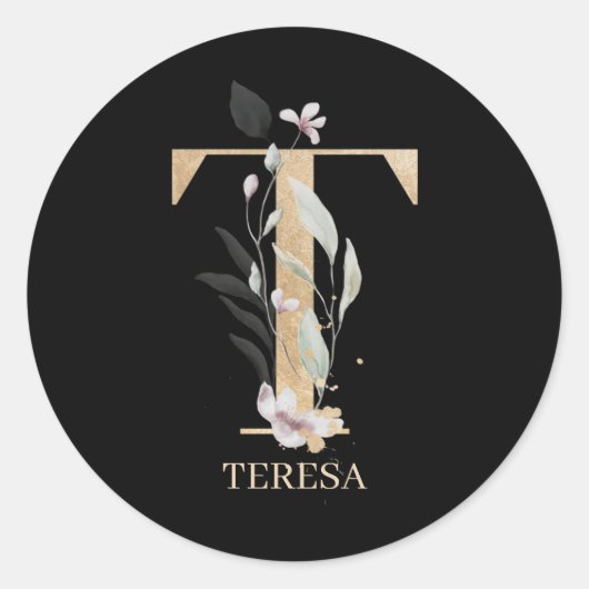 T Monogramm Floral Personalisiert Runder Aufkleber (Vorderseite)