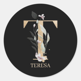 T Monogramm Floral Personalisiert Runder Aufkleber