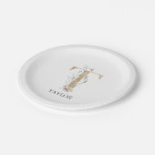 T Monogramm Personalisierte Papierplatte Pappteller (Schrägansicht)