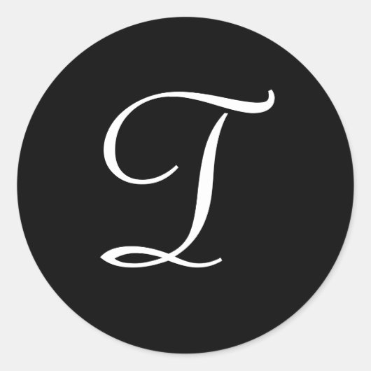 T Monogramm Schwarz-weiße Hochzeitskleber Runder Aufkleber (Vorderseite)