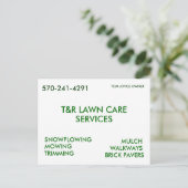 T&R LAWN CARE, SERVICES, SNOWPLOWING, MOWING, T... POSTKARTE (Stehend Vorderseite)