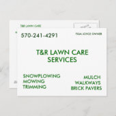 T&R LAWN CARE, SERVICES, SNOWPLOWING, MOWING, T... POSTKARTE (Vorne/Hinten)