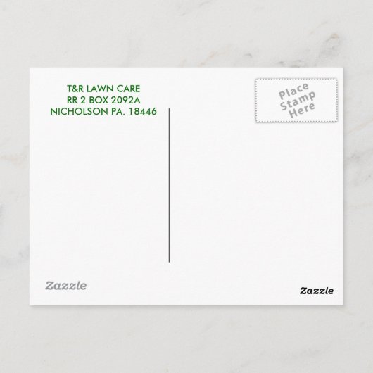 T&R LAWN CARE, SERVICES, SNOWPLOWING, MOWING, T... POSTKARTE (Rückseite)
