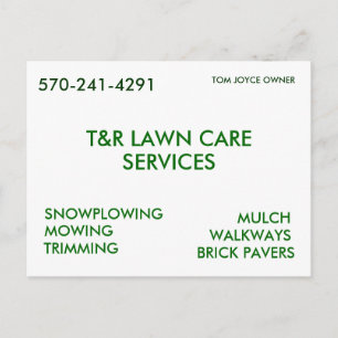 T&R LAWN CARE, SERVICES, SNOWPLOWING, MOWING, T... POSTKARTE