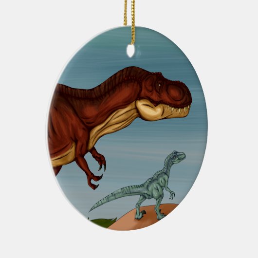 T-Rex and Velociraptor Keramik Ornament (Rechts)