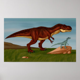 T-Rex and Velociraptor Poster