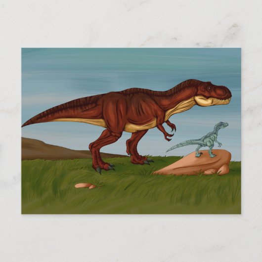 T-Rex and Velociraptor Postkarte (Vorderseite)