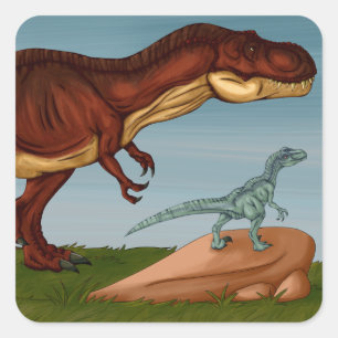 T-Rex and Velociraptor Quadratischer Aufkleber