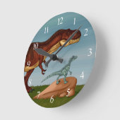 T-Rex and Velociraptor Runde Wanduhr (Winkel)