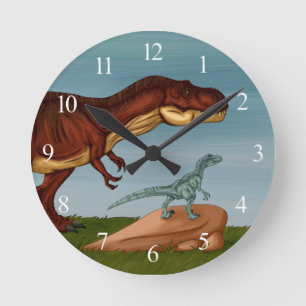 T-Rex and Velociraptor Runde Wanduhr