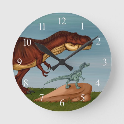 T-Rex and Velociraptor Runde Wanduhr (Vorderseite)