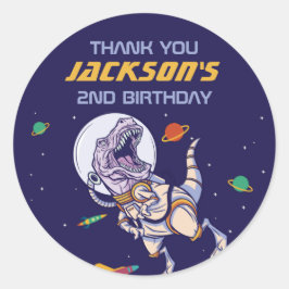 T-Rex Astronaut Outer Space Kindergeburtstag Party Runder Aufkleber