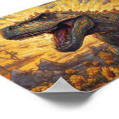 T-rex auf einem Sonnenblumenfeld Poster (Ecke)
